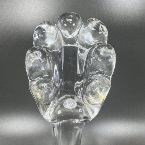 Mid Century Clear Art Glass Swung Vase Vessel Jack In The Pulpit With Bubbles - Picture 12 of 15